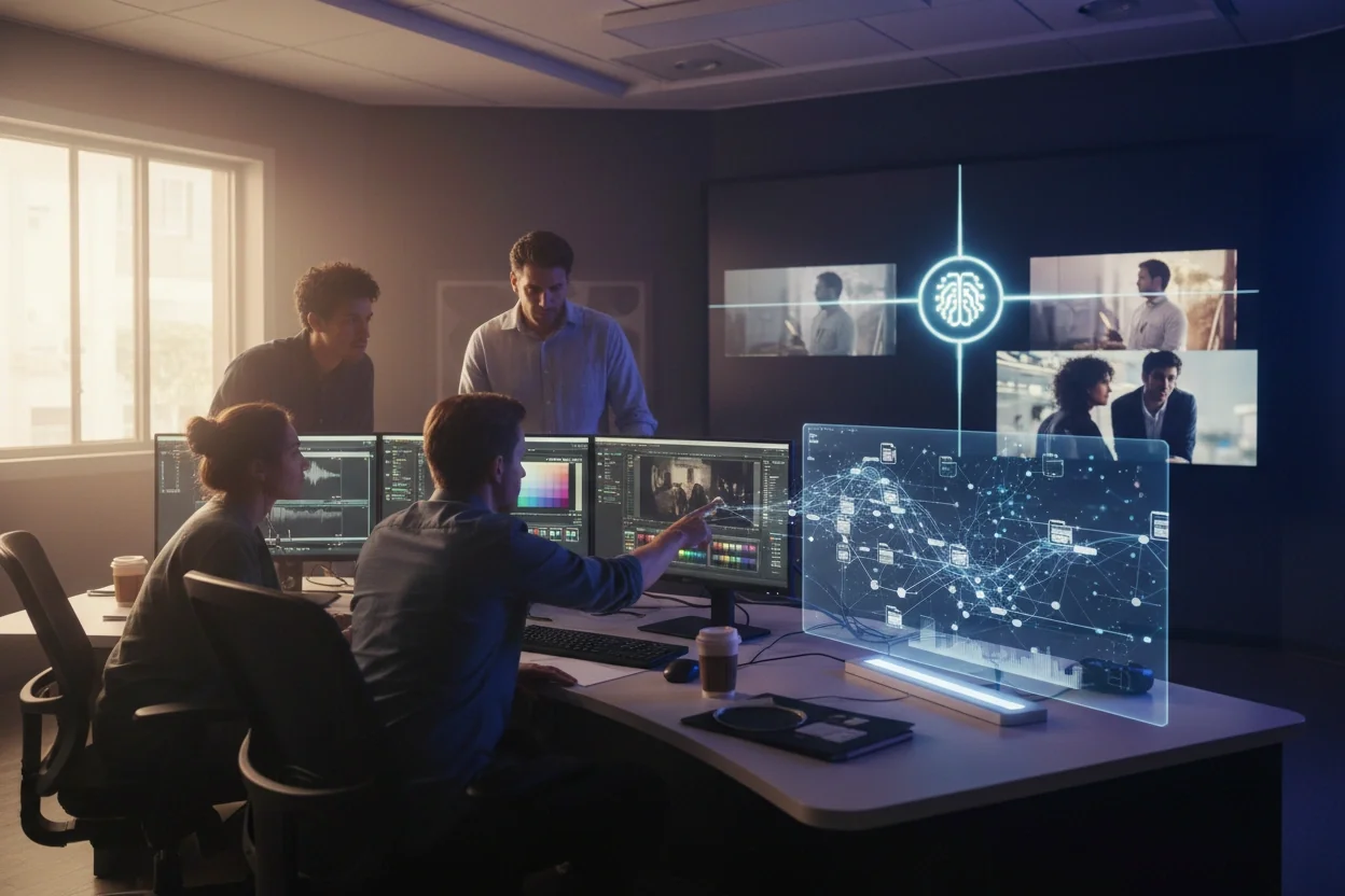 Professional image illustrating Enhancing Post-production Efficiency Through AI