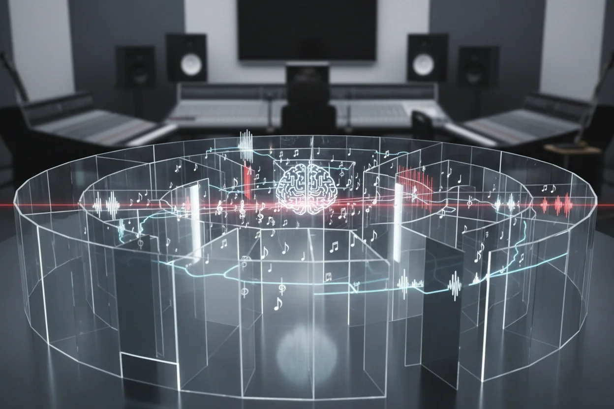 Professional image illustrating Navigating Audio Copyright Issues in AI Music